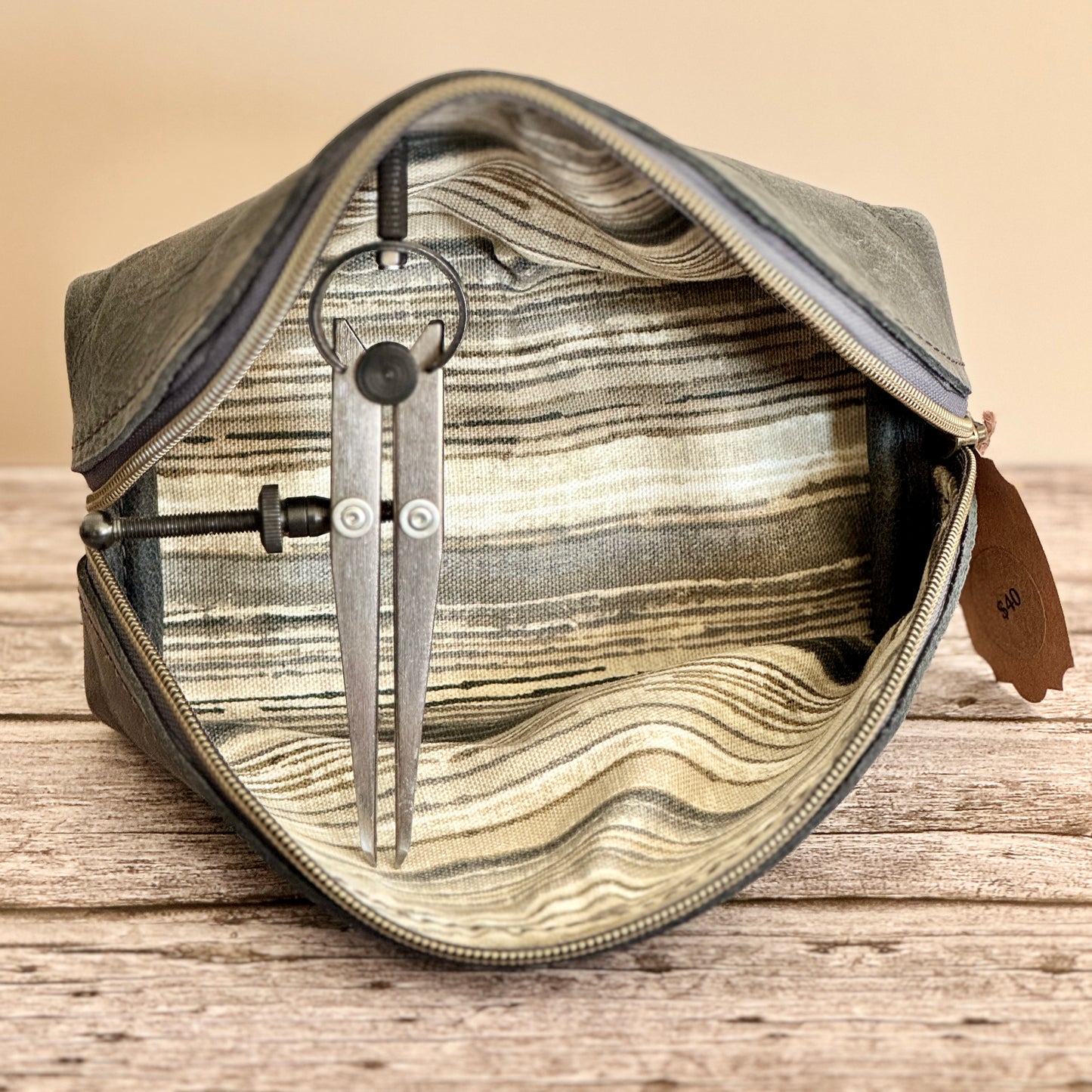 Gray leather with gray and sage striped interior - #460